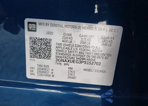 2023 Chevrolet Equinox Awd Lt from USA, damaged, VIN 3GNAXUEG3PS152703